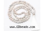 GMN8405 8mm, 10mm white crazy agate 27, 54, 108 beads mala necklace with tassel