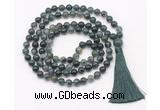 GMN8406 8mm, 10mm moss agate 27, 54, 108 beads mala necklace with tassel