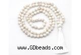 GMN8410 8mm, 10mm white howlite 27, 54, 108 beads mala necklace with tassel