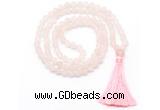 GMN8439 8mm, 10mm matte rose quartz 27, 54, 108 beads mala necklace with tassel