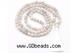 GMN8444 8mm, 10mm matte white crazy agate 27, 54, 108 beads mala necklace with tassel