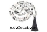 GMN8463 8mm, 10mm black rutilated quartz 27, 54, 108 beads mala necklace with tassel