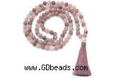 GMN8465 8mm, 10mm purple strawberry quartz 27, 54, 108 beads mala necklace with tassel