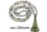 GMN8466 8mm, 10mm seaweed quartz 27, 54, 108 beads mala necklace with tassel