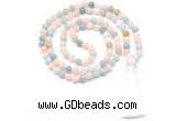 GMN8467 8mm, 10mm morganite 27, 54, 108 beads mala necklace with tassel