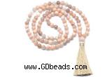 GMN8471 8mm, 10mm sunstone 27, 54, 108 beads mala necklace with tassel