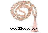 GMN8472 8mm, 10mm rainbow moonstone 27, 54, 108 beads mala necklace with tassel