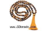 GMN8477 8mm, 10mm yellow tiger eye 27, 54, 108 beads mala necklace with tassel