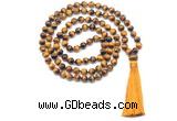 GMN8478 8mm, 10mm grade AA yellow tiger eye 27, 54, 108 beads mala necklace with tassel