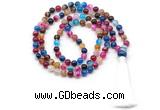 GMN8496 8mm, 10mm colorful banded agate 27, 54, 108 beads mala necklace with tassel