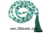 GMN8497 8mm, 10mm green banded agate 27, 54, 108 beads mala necklace with tassel