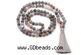 GMN8506 8mm, 10mm Botswana agate 27, 54, 108 beads mala necklace with tassel