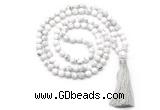 GMN8510 8mm, 10mm white howlite 27, 54, 108 beads mala necklace with tassel