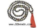 GMN8525 8mm, 10mm dragon blood jasper 27, 54, 108 beads mala necklace with tassel