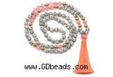 GMN8557 8mm, 10mm dalmatian jasper, cherry quartz & hematite 108 beads mala necklace with tassel