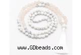 GMN8559 8mm, 10mm matte rose quartz & matte white howlite 108 beads mala necklace with tassel