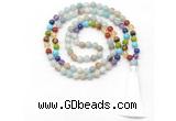 GMN8611 Hand-knotted 7 Chakra 8mm, 10mm amazonite 108 beads mala necklace with tassel