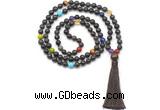 GMN8623 Hand-knotted 7 Chakra 8mm, 10mm coffee wooden jasper 108 beads mala necklace with tassel