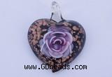 LP25 15*40*50mm heart inner flower lampwork glass pendants