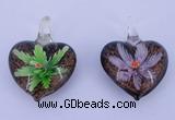 LP29 16*32*42mm heart inner flower lampwork glass pendants