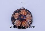 LP49 13*35*47mm flat round inner flower lampwork glass pendants