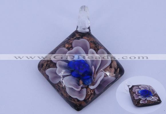 LP65 12*38*48mm diamond inner flower lampwork glass pendants