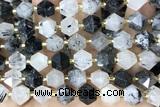 MIXE106 15 inches 10mm faceted black rutilated quartz beads