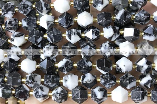 MIXE115 15 inches 10mm faceted black & white jasper beads