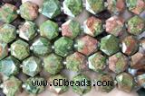 MIXE145 15 inches 12mm faceted hexagon unakite gemstone beads