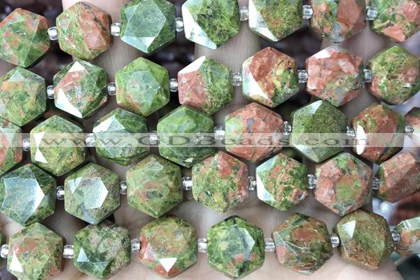 MIXE145 15 inches 12mm faceted hexagon unakite gemstone beads