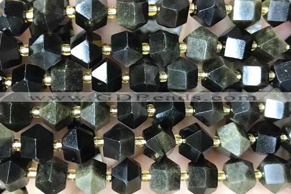 MIXE99 15 inches 10mm faceted golden obsidian gemstone beads