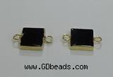 NGC1231 14*14mm square black agate gemstone connectors wholesale