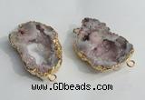 NGC137 30*40mm - 35*45mm freeform plated druzy agate connectors