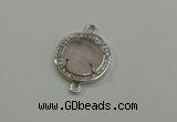 NGC5017 20mm flat round rose quartz with rhinestone connectors