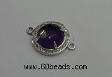 NGC5019 20mm flat round amethyst with rhinestone connectors