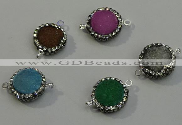 NGC5050 12mm - 14mm flat round druzy quartz with rhinestone connectors