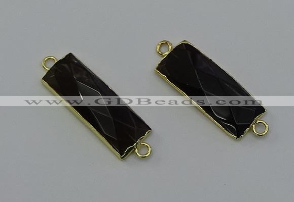 NGC5081 12*30mm - 15*30mm faceted rectangle smoky quartz connectors