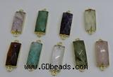 NGC5092 12*30mm - 15*35mm faceted rectangle mixed gemstone connectors