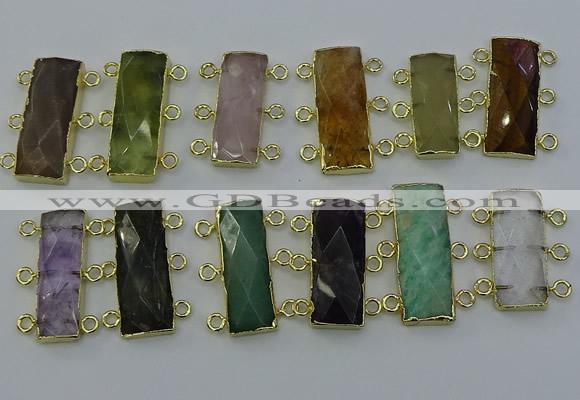 NGC5372 12*30mm - 15*30mm faceted rectangle mixed gemstone connectors