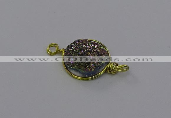 NGC5608 15mm - 16mm coin plated druzy quartz connectors wholesale