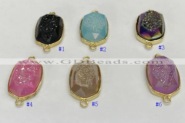 NGC7010 15*22mm faceted oval plated druzy agate connectors