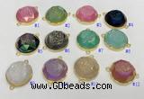 NGC7012 20mm faceted coin plated druzy agate connectors