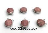 NGC7074 14mm faceted flat teardrop pink wooden jasper connectors