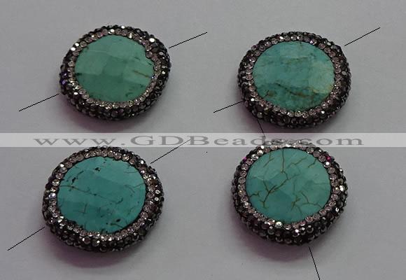 NGC7531 24mm faceted coin turquoise connectors wholesale