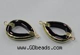 NGC889 30*40mm teardrop black agate connectors wholesale