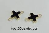 NGC987 15*15mm cross black agate gemstone connectors wholesale