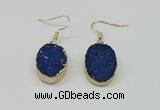 NGE111 15*20mm oval druzy agate gemstone earrings wholesale