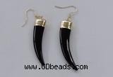 NGE152 10*40mm – 10*42mm oxhorn black agate gemstone earrings