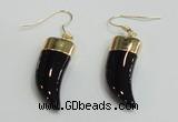 NGE161 11*28mm – 11*30mm oxhorn black agate gemstone earrings