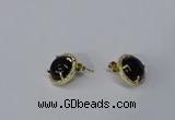 NGE186 12mm flat round agate gemstone earrings wholesale